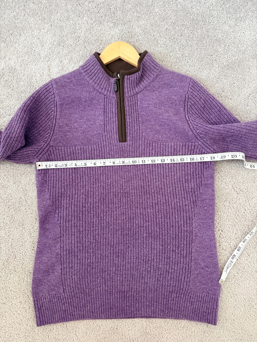 L.L. Bean Vintage Merino Wool Women's Zip-Neck Sweater Ribbed Purple Small - Picture 9 of 11
